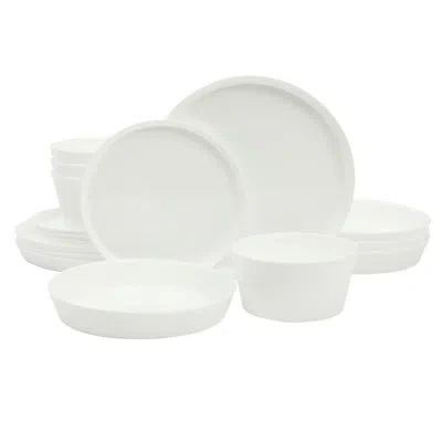 Gibson Home Modern Opal (service For 4) 16 Piece Glass Chip Resistant Dishes Double Plates And Bowls Lightweight In White