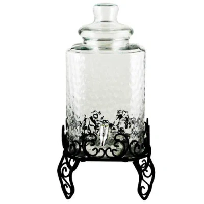Gibson Home Moreauville 3 Piece 2.25 Gallon Square Embossed Glass Beverage Dispenser With Wire Stand In Transparent