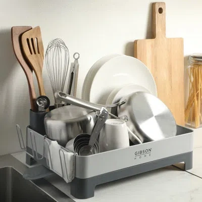Gibson Home Nestcraft Full Size Rust Resistant Dish Rack With Drain Board And Flatware Caddy In Gray