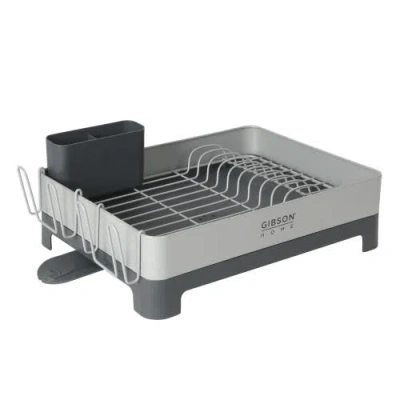 Gibson Home Nestcraft Full-size Dish Rack With Drain Board And Flatware Caddy In Gray