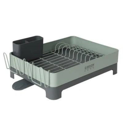 Gibson Home Nestcraft Full-size Dish Rack With Drain Board And Flatware Caddy In Green