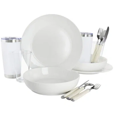 Gibson Home Nobella 14 Piece Fine Ceramic Dinnerware Set In White