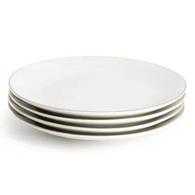 Gibson Home Ogalla 4 Piece Fine Ceramic 10.5 Inch Dinner Plate Set In White With Gold Rim