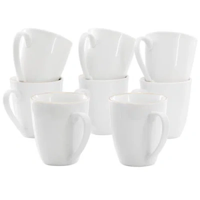 Gibson Home Ogalla 8 Piece 12 Ounce Gold Banded Fine Ceramic Mug Set In White