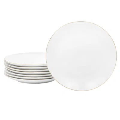 Gibson Home Ogalla 8 Piece 7.5 Inch Gold Banded Fine Ceramic Dessert Plate Set In White