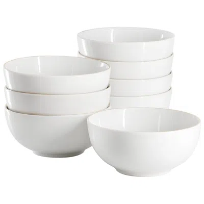 Gibson Home Ogalla 8 Piece Fine Ceramic 6 Inch 22 Ounce Cereal Bowl Set In White With Gold Rim