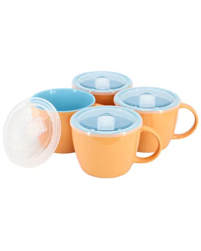 Gibson Home On The Go Peach 4pc Stoneware Soup Cup Set In Orange