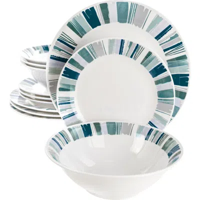 Gibson Home Orleans 12 Piece Round Ceramic Dinnerware Set In Blue
