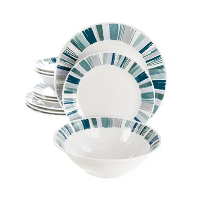 Gibson Home Orleans 12 Piece Round Ceramic Dinnerware Set In Blue