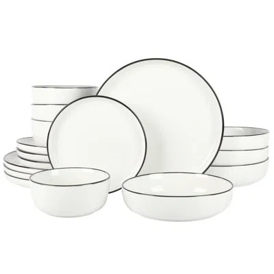 Gibson Home Oslo 16 Piece Dinnerware Set In White,black Rim