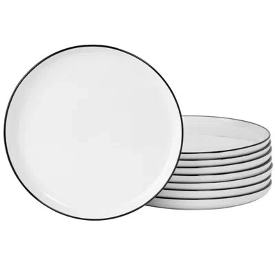 Gibson Home Oslo 8 Piece Porcelain Dinner Plate Set - Black Rim In White W;black Rim