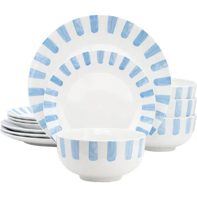 Gibson Home Pacific Waves 12 Piece Round Ceramic Dinnerware Set In Blue