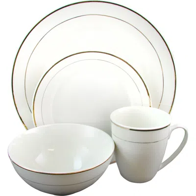 Gibson Home Palladine 16 Piece Dinnerware Double Gold Banded Set In White