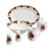 Gibson Home Perfect For Holidays Poinsettia 7 Piece Porcelain Serving Set In Red In Multi