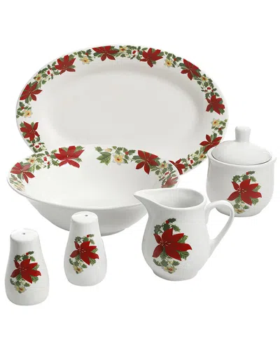 Gibson Home Perfect For Holidays Poinsettia 7pc Porcelain Serving Set In Multi