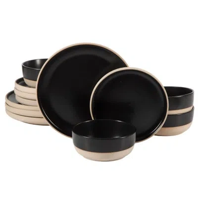 Gibson Home Plates And Bowls Set, 12 Piece Dinnerware Set For 4, Black
