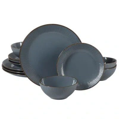 Gibson Home Plates And Bowls Set 12 Piece Ribbed Solid Color Dinnerware Set For 4 In Blue