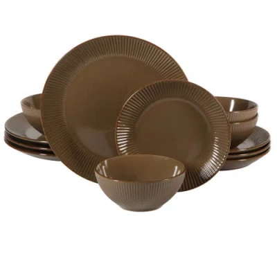 Gibson Home Plates And Bowls Set 12 Piece Ribbed Solid Color Dinnerware Set For 4 In Brown