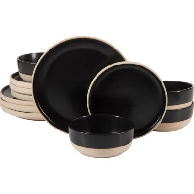 Gibson Home Plates And Bowls Set 12 Piece Stoneware Dinnerware Set With Raw Bottom Finish For 4 In Black