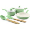 Gibson Home Plaza Cafe 7 Piece Essential Core Aluminum Cookware Set In Mint In Green
