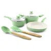 Gibson Home Plaza Cafe 7 Piece Essential Core Aluminum Cookware Set In Mint In Green