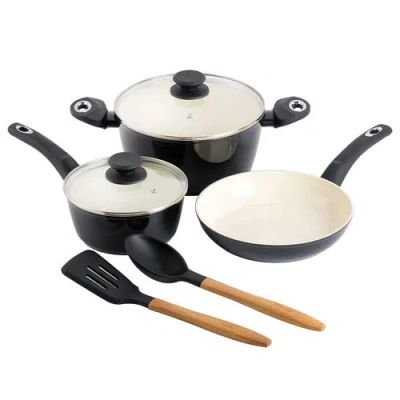 Gibson Home Plaza Cafe 7 Piece Forged Aluminum Cookware Set In Black