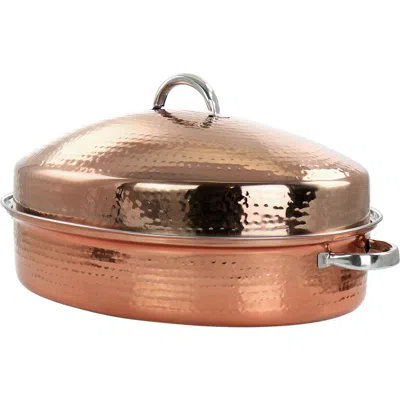 Gibson Home Radiance 17.5 Inch Stainless Steel Copper Plated Oval Roaster With Lid And Roasting Rack In Brown