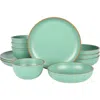 Gibson Home Rockabye 12 Piece Double Bowl Melamine Dinnerware Set In Green