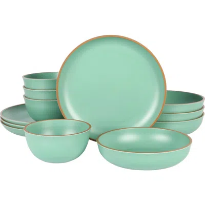 Gibson Home Rockabye 12 Piece Double Bowl Melamine Dinnerware Set In Green