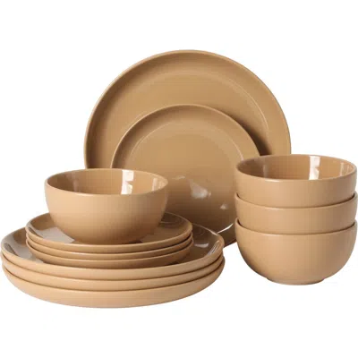 Gibson Home Rockaway 12 Piece Matte Two-tone Stoneware Dinnerware Set, Service For 4 In Sand