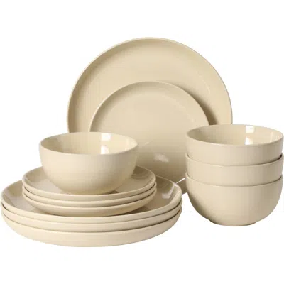Gibson Home Rockaway 12 Piece Matte Two-tone Stoneware Dinnerware Set, Service For 4 In White