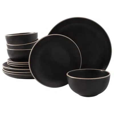 Gibson Home Rockaway 12 Piece Stoneware Dinnerware Set In Black In Multi