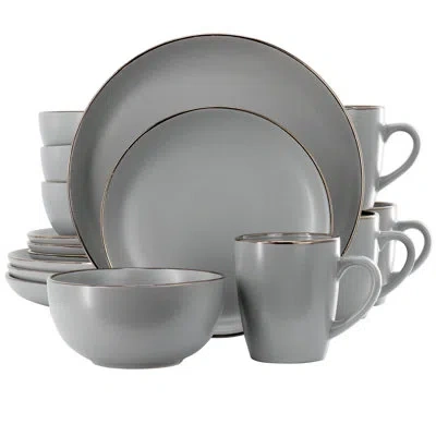 Gibson Home Rockaway 16 Piece Gold Rimmed Dinnerware Set In Grey In Gray