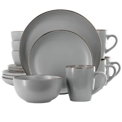 Gibson Home Rockaway 16 Piece Stoneware Gold Rimmed Dinnerware Set In Grey In Gray