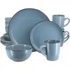 Gibson Home Rockaway 16 Piece Stoneware Metallic Rim Dinnerware Set In Blue
