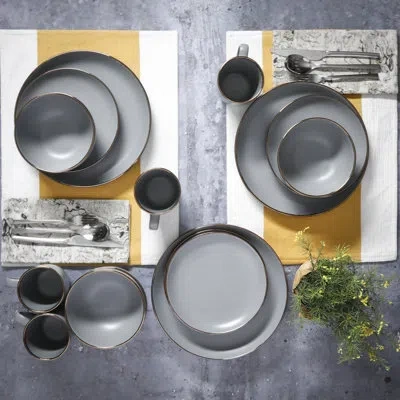Gibson Home Rockaway Round Stoneware Dinnerware In Matte Gray