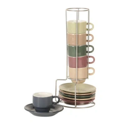 Gibson Home Sensations Stoneware Espresso Cup Set With Metal Rack In Multi