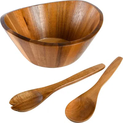 Gibson Home Sherwood Salad Bowl With Matching Serving Spoon & Fork In Brown
