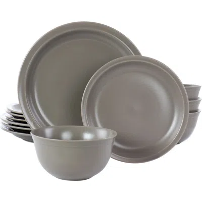 Gibson Home Siam 12 Piece Round Stoneware Dinnerware Set In Gray
