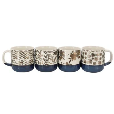 Gibson Home Spruce Garden Assorted 4 Piece 17 Ounce Stoneware Mug Set In Blue