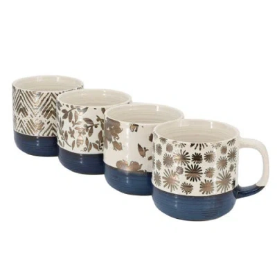 Gibson Home Spruce Garden Assorted 4 Piece 17 Ounce Stoneware Mug Set In White