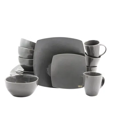 Gibson Home Square Dinnerware Set In Gray, Set Of 16 Piece