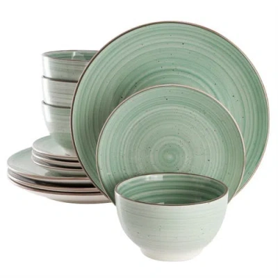 Gibson Home Stonebury 12 Piece Stoneware Dinnerware Set In Green