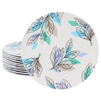 Gibson Home Tropical Sway Vineyard 12 Piece 9 Inch Round Melamine Dessert Plate Set In Blue In Blue;white