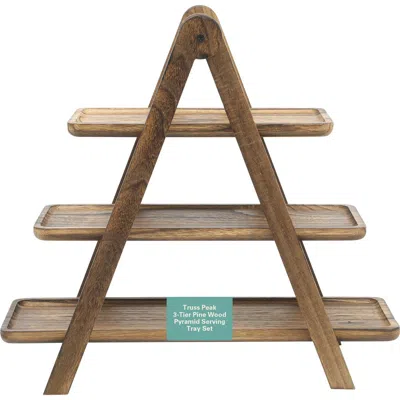 Gibson Home Truss Peak 4-piece Acacia Wood Cupcake Display Stand Set In Brown