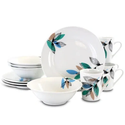 Gibson Home Vineyard 12 Piece Round Fine Ceramic Dinnerware Set In Blue