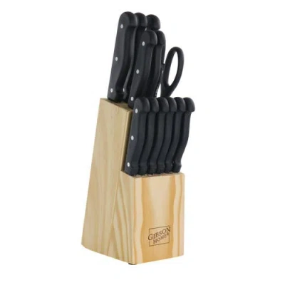 Gibson Home Westover 13 Piece Stainless Steel Cutlery Set  With Wood Storage Block In Black