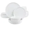 Gibson Home White Deco 16 Piece Fine Ceramic Dinnerware Set In White In White
