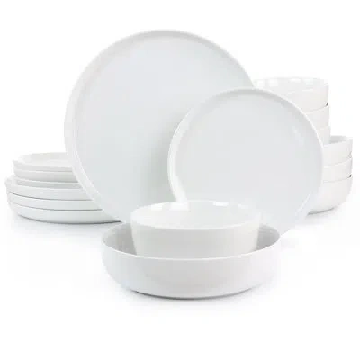 Gibson Home White Deco 16 Piece Fine Ceramic Dinnerware Set, Service For 4