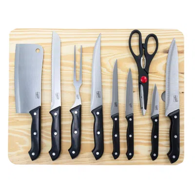 Gibson Home Wildcraft 10 Piece Cutlery Set With Wooden Cutting Board In Black